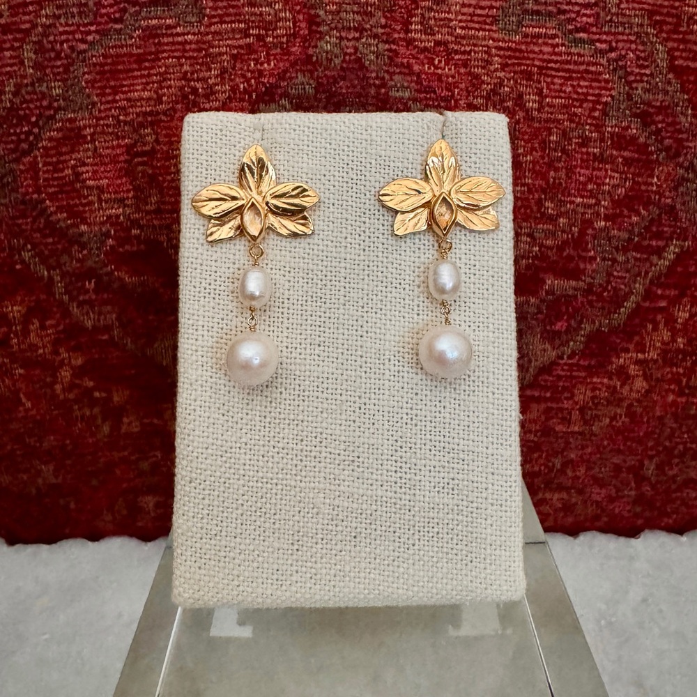 NWT $215 Chan Luu Sylve 18k GP Citrine Flower Pearl Drop Earrings ~ Boho Chic 🌺 - Picture 2 of 6